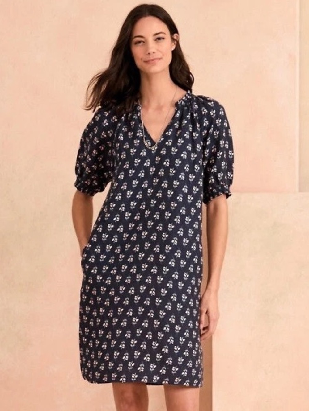 NWT Garnet Hill Women’s 100 % Linen Amelia Dress Shortsleeve in Floral 10
